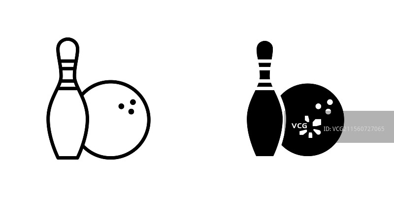 保龄球图标集，包含填充和线条样式，背景为白色图片素材