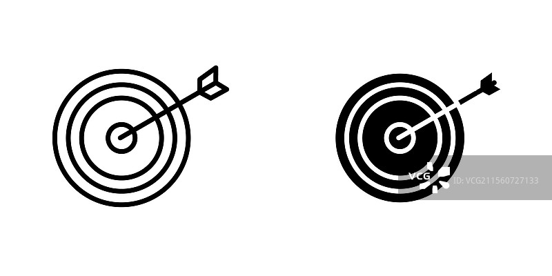 白色背景上的实心和轮廓的靶心图标集图片素材