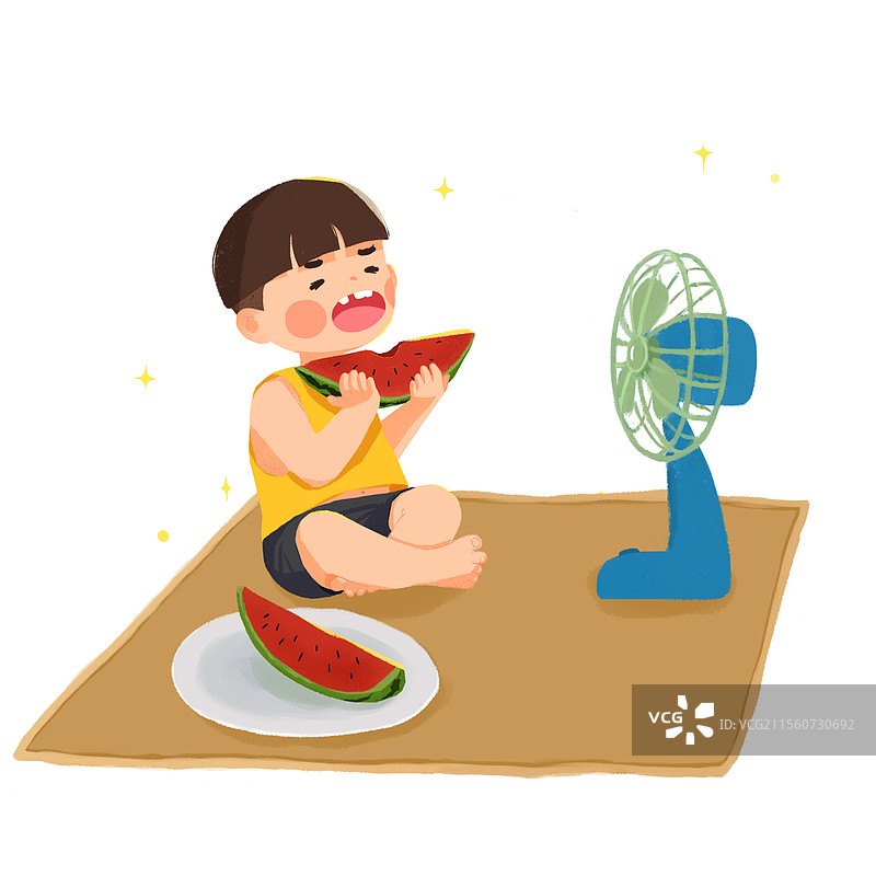 吃西瓜儿童插画图片素材