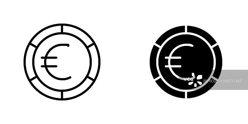 欧元图标集，包含填充和线条样式，背景为白色图片素材