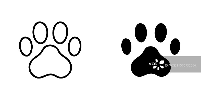 填充和线条风格的爪子图标集，背景为白色图片素材