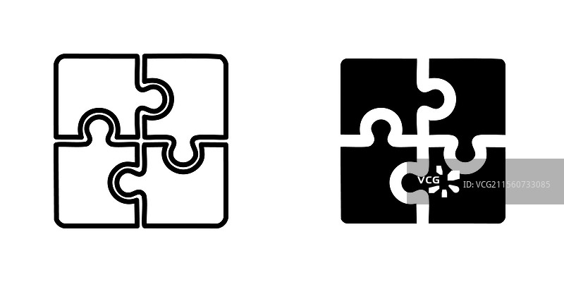 填充和线条风格的拼图图标集，背景为白色图片素材