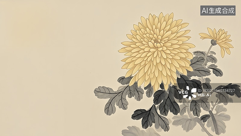 【AI数字艺术】水墨画菊花居右图片素材