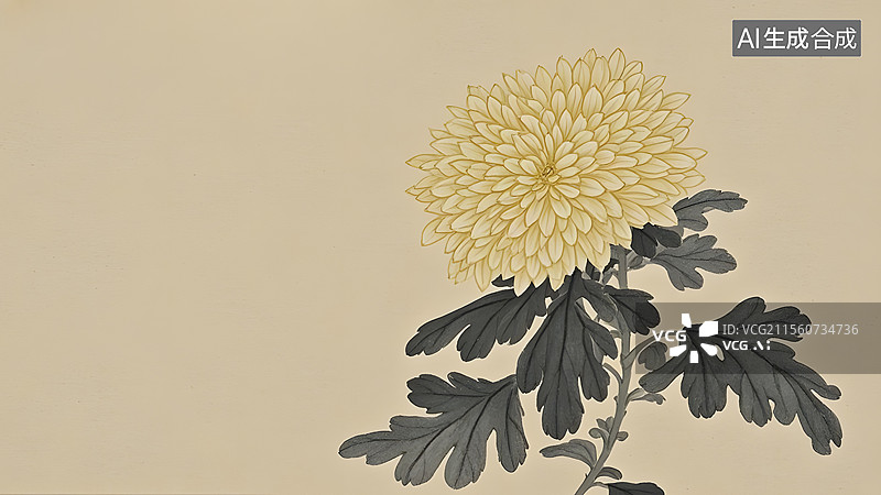 【AI数字艺术】水墨画菊花居右图片素材