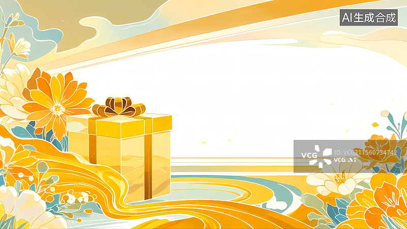 【AI数字艺术】花丛中的礼物插画图片素材