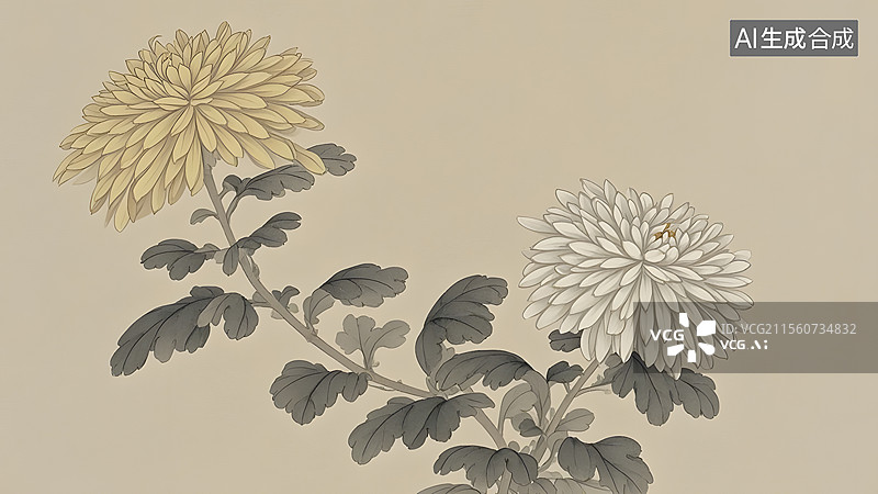 【AI数字艺术】水墨画菊花常规图片素材