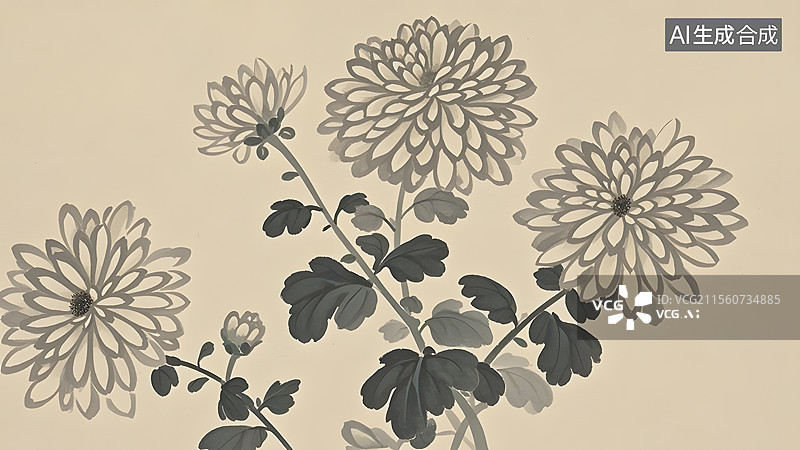 【AI数字艺术】水墨画菊花常规图片素材