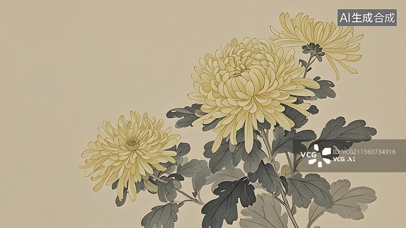 【AI数字艺术】水墨画菊花常规图片素材