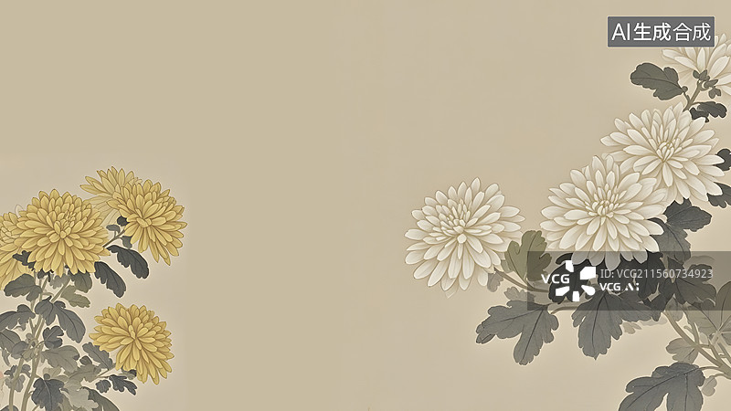 【AI数字艺术】水墨画菊花两侧图片素材