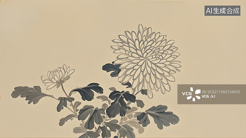 【AI数字艺术】水墨画菊花常规图片素材