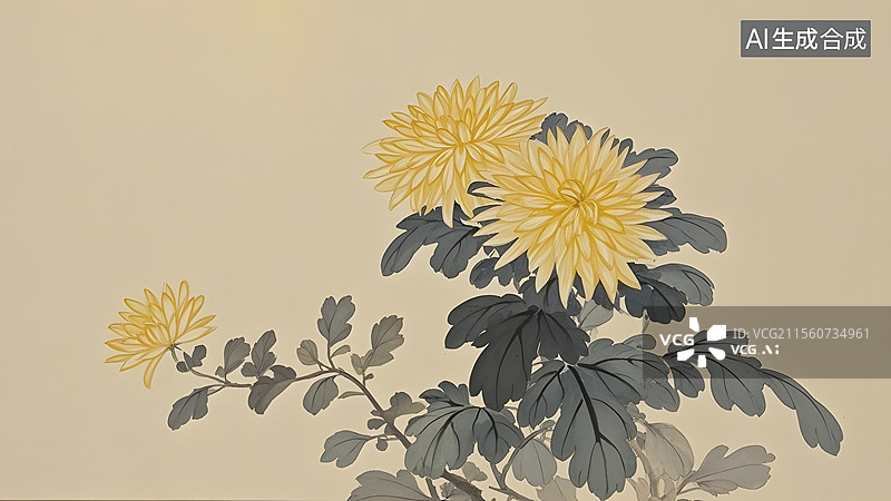【AI数字艺术】水墨画菊花常规图片素材