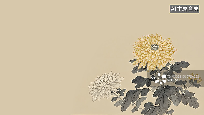 【AI数字艺术】水墨画菊花右下图片素材