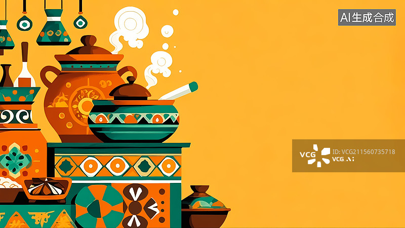 【AI数字艺术】熬煮药材场景插画图片素材