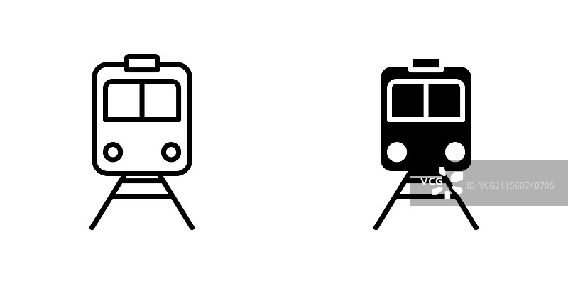 填充和线条风格的火车图标集，背景为白色图片素材