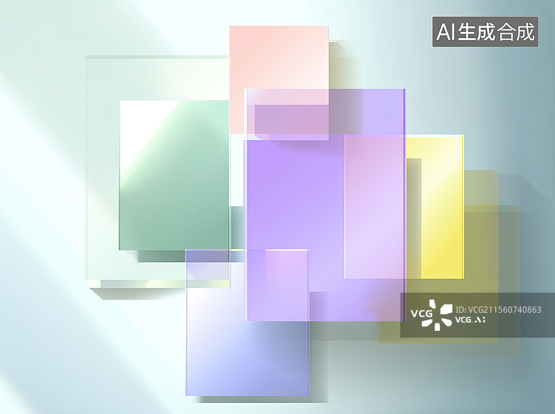 【AI数字艺术】彩色玻璃方形抽象条块图片素材