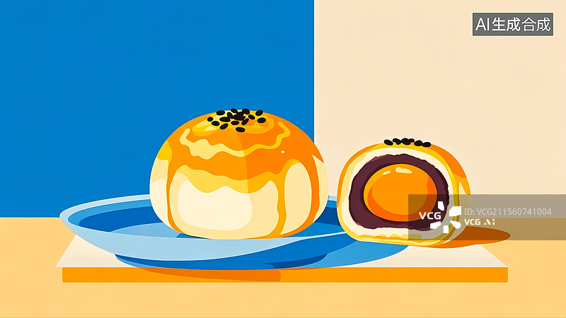 【AI数字艺术】蛋黄酥美食插画图片素材