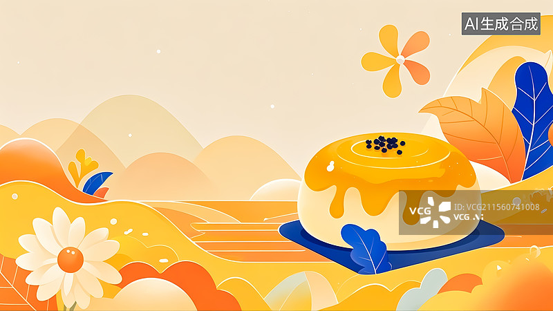 【AI数字艺术】蛋黄酥美食插画图片素材