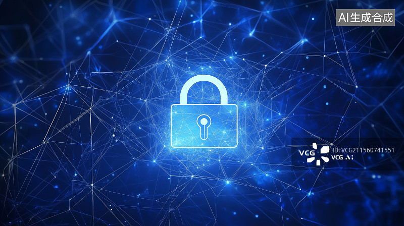 【AI数字艺术】蓝色背景下的电子安全锁图片素材