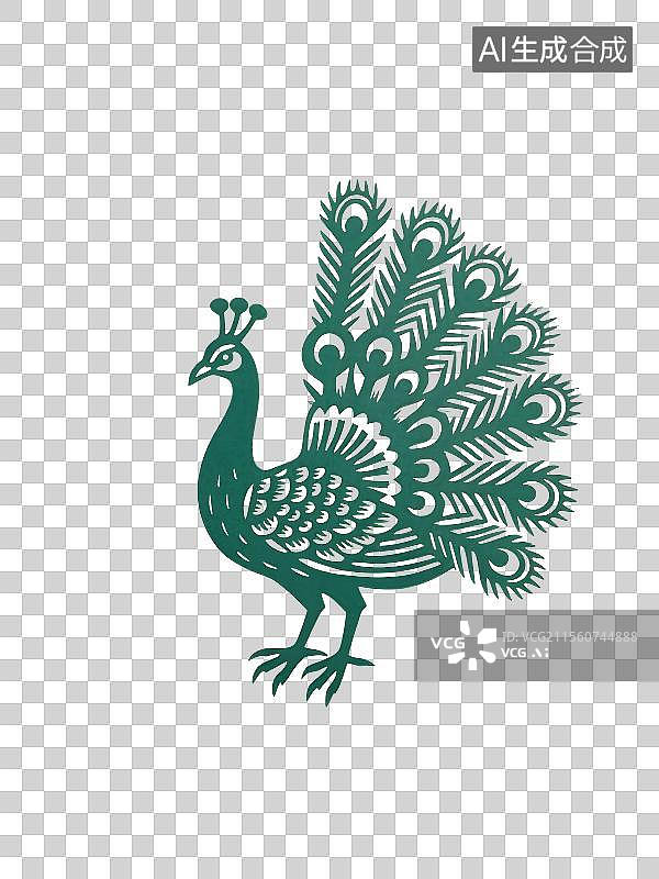 【AI数字艺术】非遗剪纸，珍稀动物绿孔雀图片素材