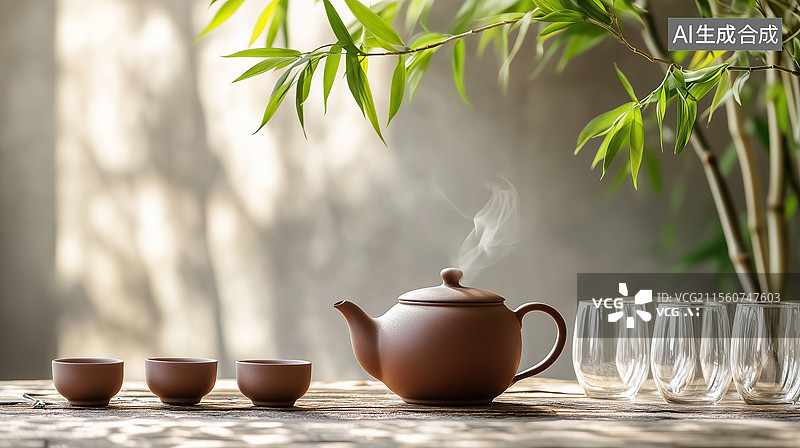 【AI数字艺术】茶具竹子场景图片素材