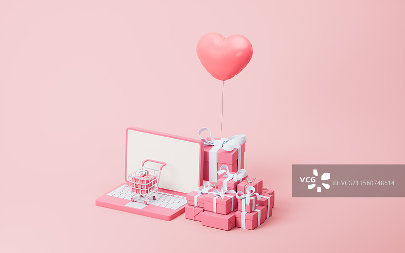电商购物车与礼物盒三维渲染图片素材