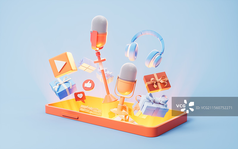 手机上的直播主题三维渲染图片素材