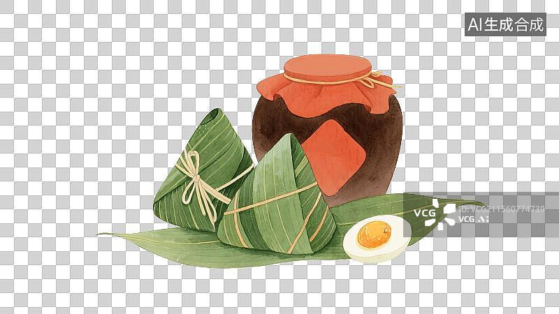 【AI数字艺术】端午节雄黄酒和粽子国风插画元素图片素材