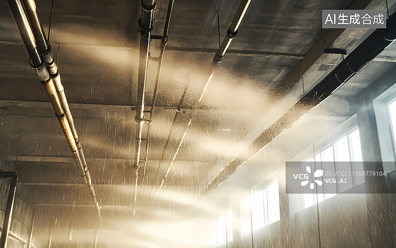 【AI数字艺术】室内阳光照射管道场景图片素材