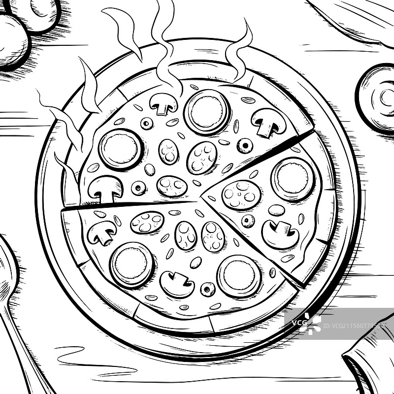 黑白披萨片剪影艺术图片素材