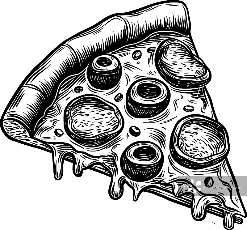 黑白披萨切片轮廓艺术图片素材