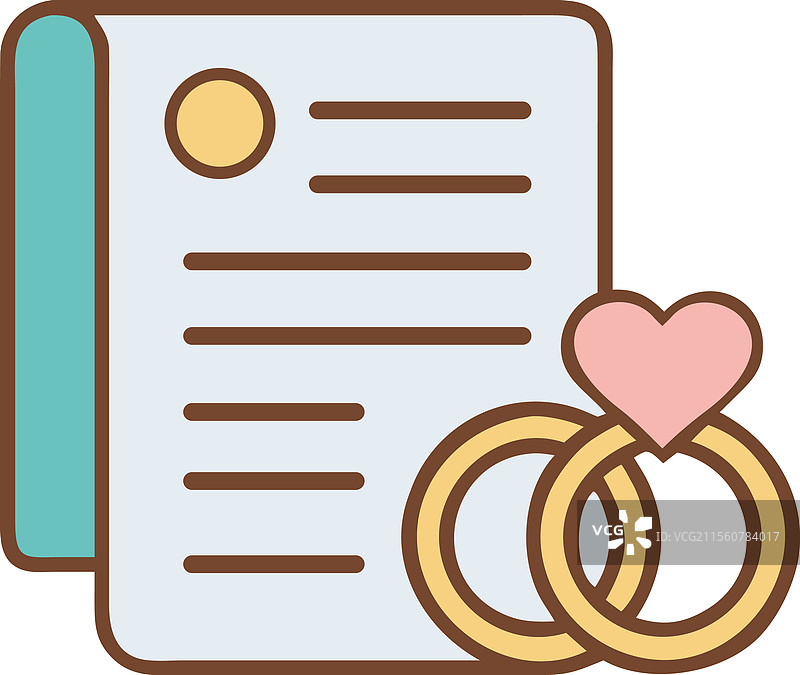 带有戒指和心形图标的结婚证书图片素材