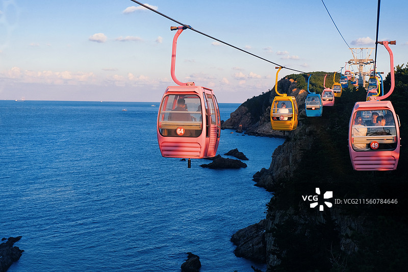 威海 荣成 摩天岭索道 跨海索道图片素材