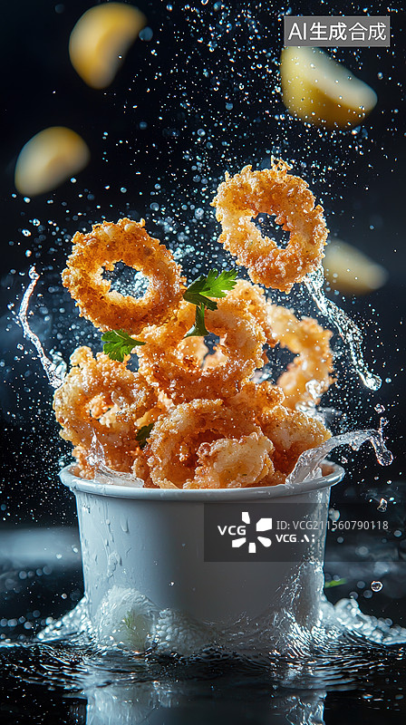 【AI数字艺术】油炸鱿鱼圈美食图片素材