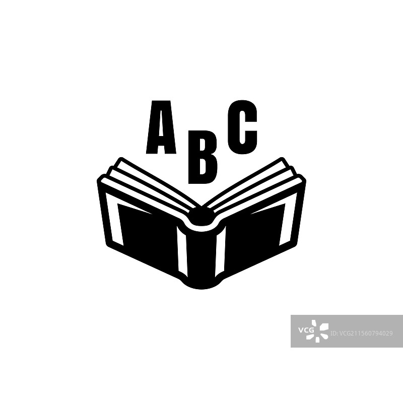 黑色字母书籍图标，孤立于背景上图片素材