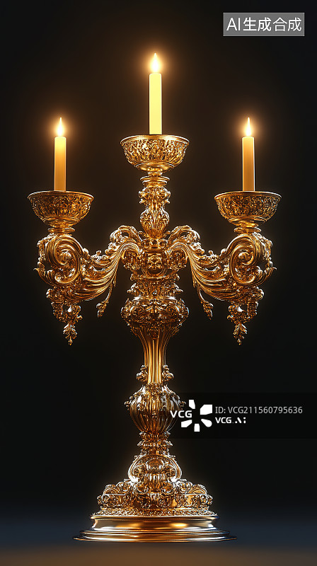 【AI数字艺术】欧洲宫廷复古巴洛克风格黄金烛台展台电商背景3D渲染图片素材