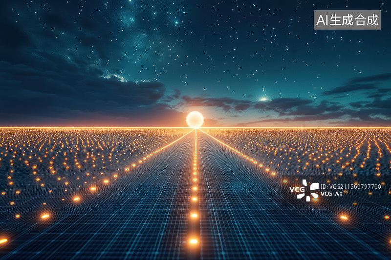 【AI数字艺术】星空网格之路图片素材