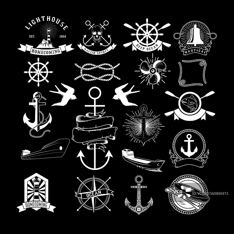 复古设计元素的海洋标签集图片素材