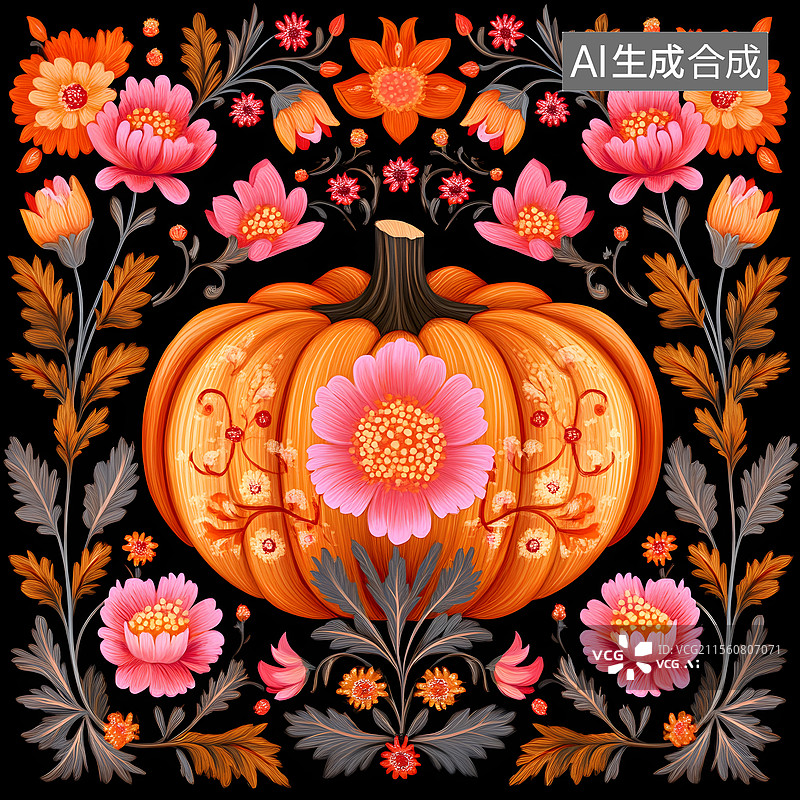 【AI数字艺术】南瓜 古典 花朵 纹样 复古图片素材