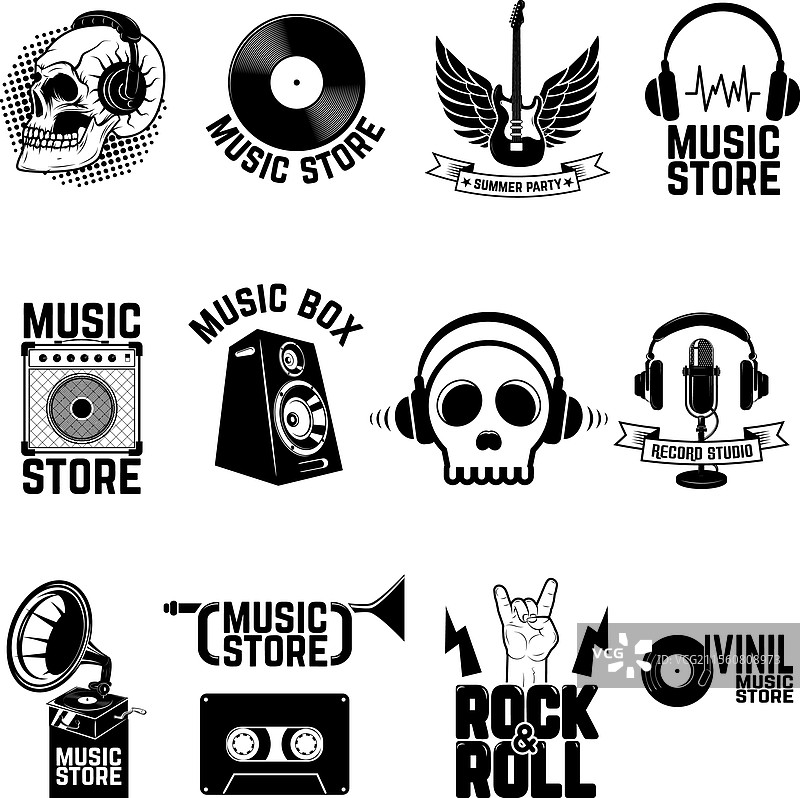 派对节日音乐商店标签设计套件图片素材