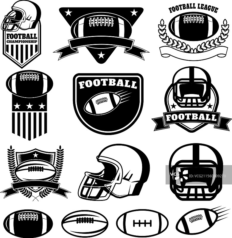 美国足球标签和徽章的集合图片素材