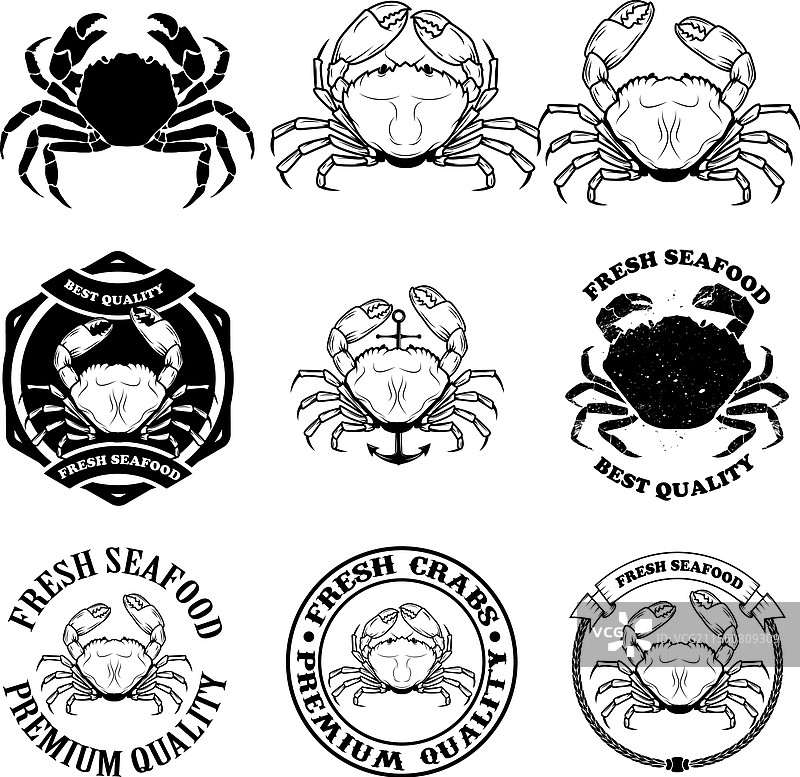 一套蟹肉标签、徽章和设计图片素材