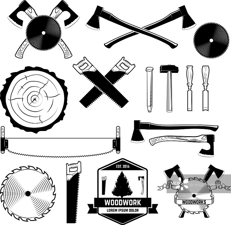 木工标签、徽章和标志的集合图片素材
