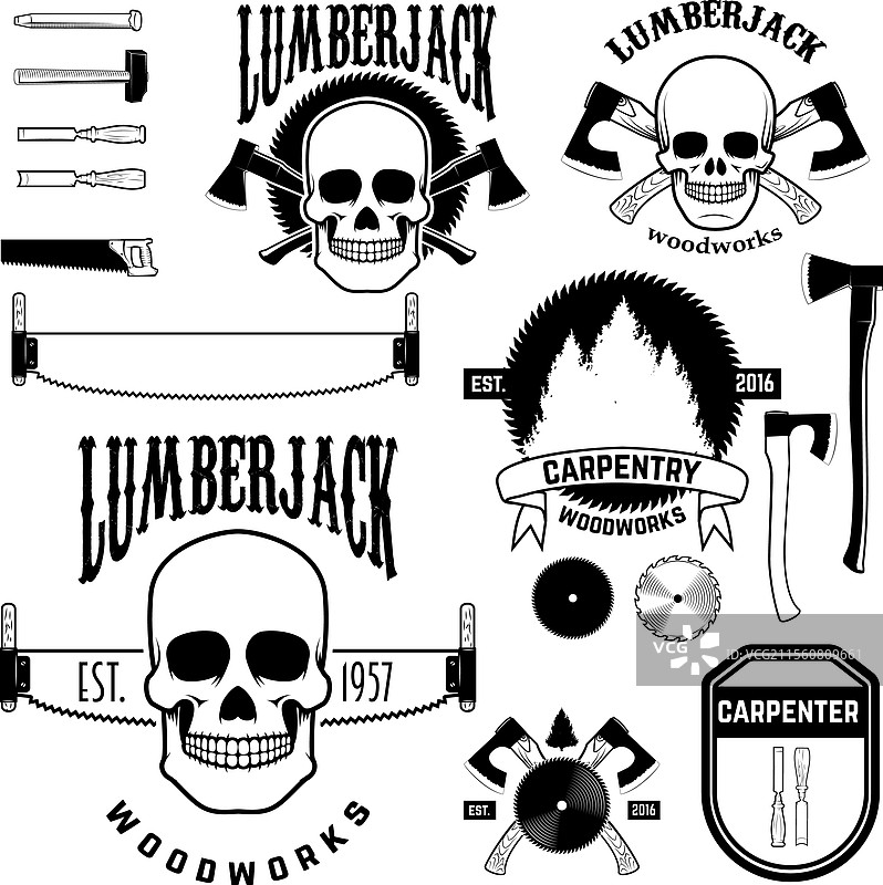 木工标签、徽章和标志的集合图片素材