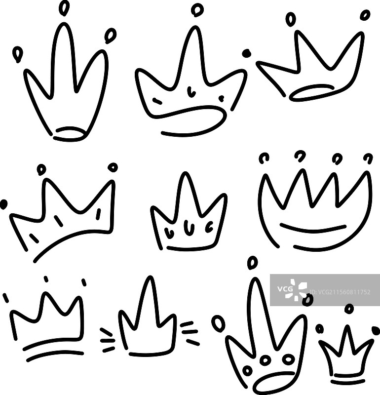 手绘王冠的涂鸦风格集合图片素材
