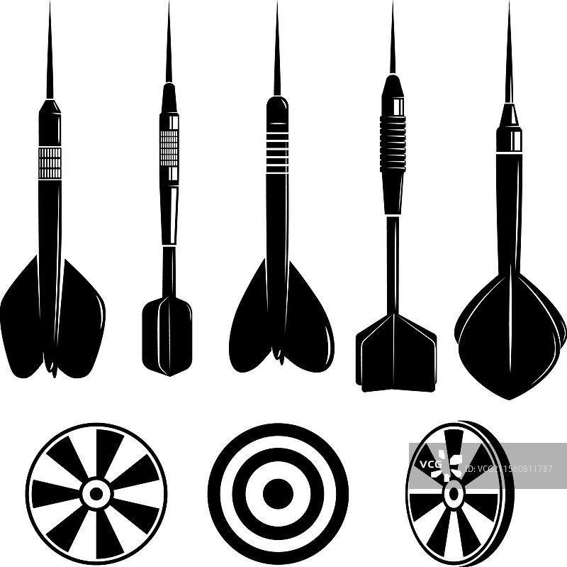 一套用于飞镖游戏的飞镖，孤立在白色背景上图片素材