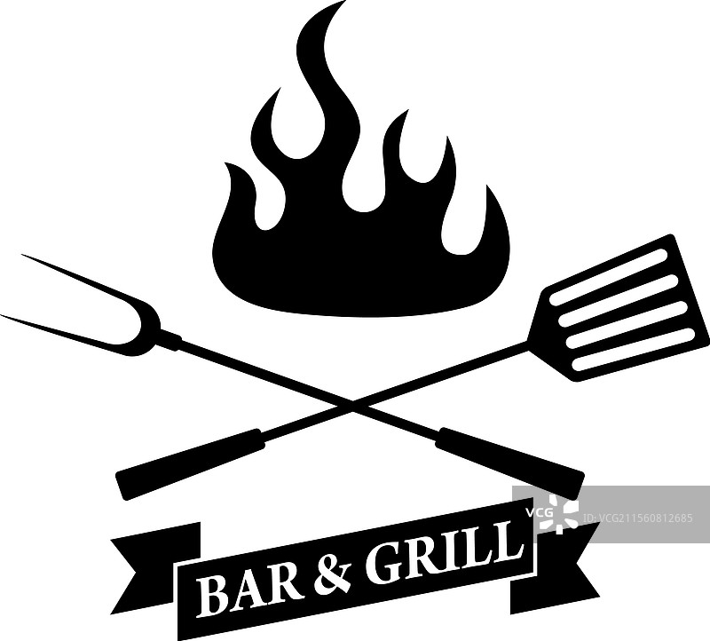 烧烤和烤架徽章，交叉的烹饪铲图片素材