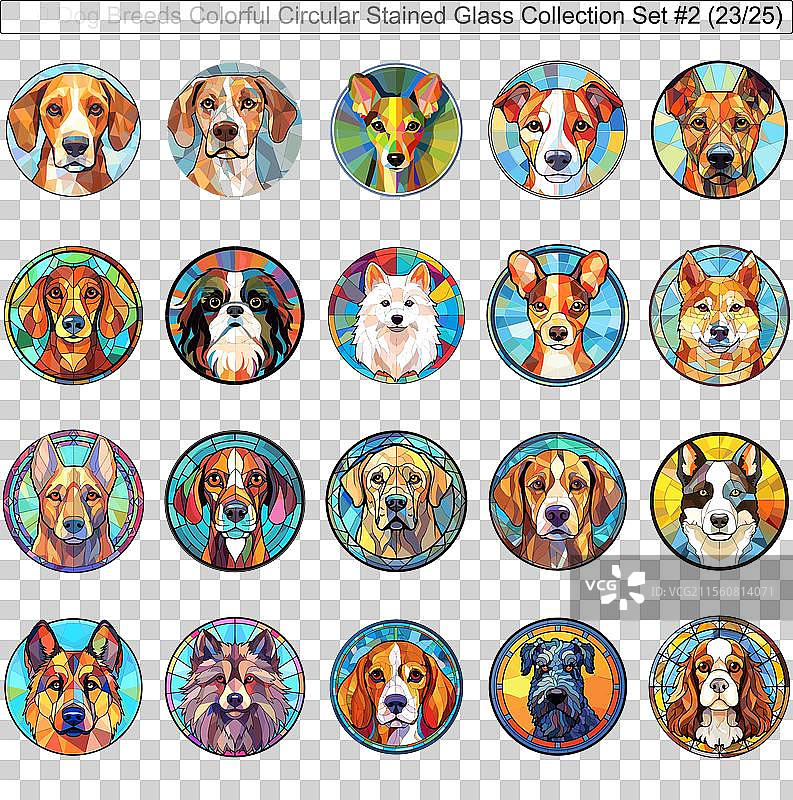 五彩斑斓的狗品种圆形彩色玻璃狗图片素材