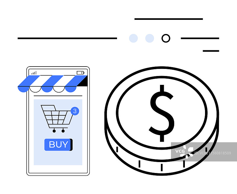 移动购物，带购物车通知和数字化元素图片素材