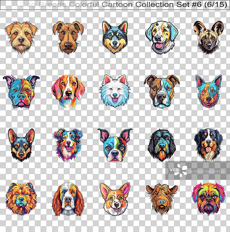 色彩斑斓的可爱狗狗品种卡通角色图片素材