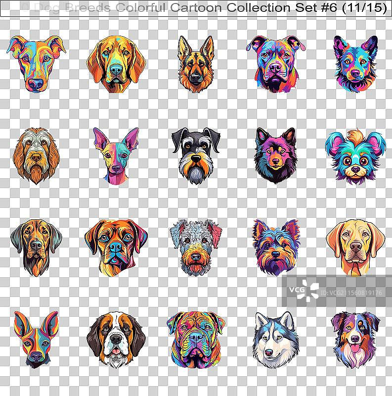 色彩斑斓的可爱狗狗品种卡通角色图片素材